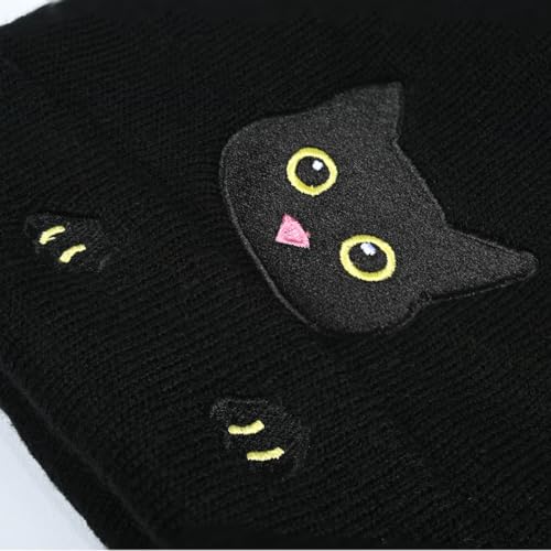 Personality Animal Head Embroidery Knit Beanie Hat for Adult and Big Kids Winter Warm Skull Cuffed Hats - color: Cat-black