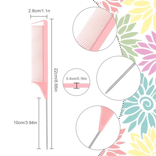 Patelai 30 Pcs Rat Tail Steel Combs Fine Tooth Bulk,Macaron Color | Long Steel Pin Pintail Bulk for Salon Hair Stylists ,Hair Teasing Fine Tooth Comb for Women,Teasing Detangling Tools - color: Macaron Color
