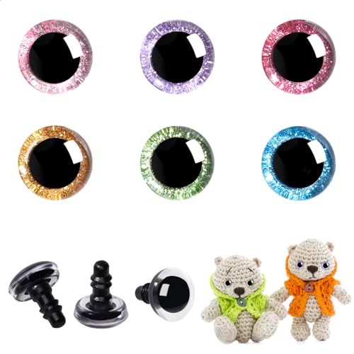 MUCUNNIA 120pcs 16mm 3D Glitter Plastic Safety Eyes for Amigurumi Trapezoid Craft Crochet Doll Eyes with Washers Stuffed Animal Eyes for DIY of Puppet, Bear Plush Animal(6 Colors) - size: 16mm
