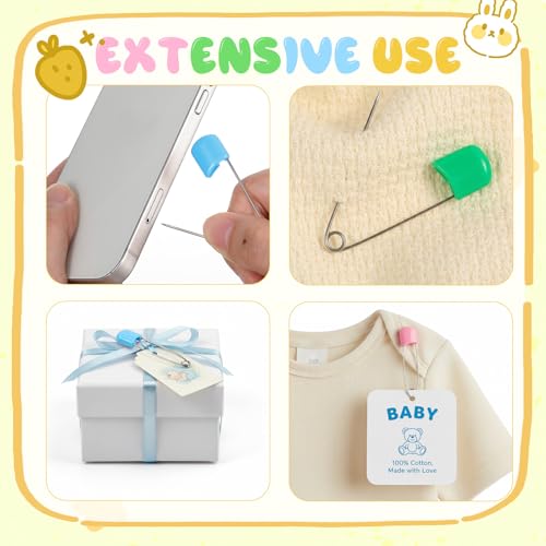 WILLBOND 100 Pcs Large Safety Pins for Clothes,with Bag, Four Colors | Plastic Head with Locking Closures, Heavy Duty Nappy Pins Hooks, 2.2 Inch Fasteners, Stainless Steel, Velvet Bag - color: Four Colors