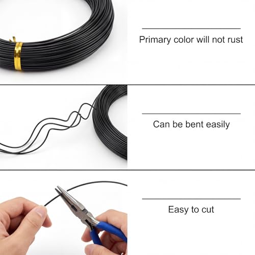 18 Gauge Craft Wire Bendable, 99 Feet 1mm Black Wire Aluminum for Jewelry Bendable Craft for Jewelry Making Wreath, DIY Crafts