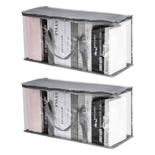 PATIKIL 23.6x9.4x11.8in Clear Storage Bags, 2PCS Plastic Storage Bags Clear Large Zippered Organizers Foldable Closet Bed Sheet Organizer Cube with Zipper for Book Clothes Yarn,XL,Gray - color: Gray, size: XL