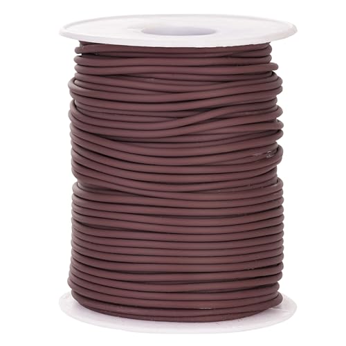 Hollow Rubber Tube Cord 54 Yards 2mm Brown Stitch Keeper with 1mm Hole | Tubing Knitting Barber Cord Rubber Saver Hollow Rubber Pipe with Spool for Knitting Projects Jewelry Making Bead Creations - color: Brown