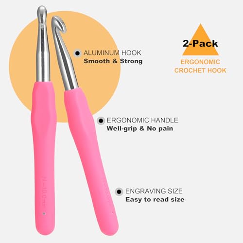 2Pcs 10mm Large Crochet Hooks, Ergonomic Crochet Hook for Arthritis and Beginners, Extra Long, Smooth, Comfortable (Size N / 10.0mm) - size: 10.0mm