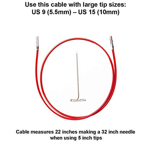 ChiaoGoo Twist Red Cable 22-Inch [L] for Large Circular Needle Tips | Fits US 9-13, [L] Nylon Coated Steel Cables, Memory-Free, Stitch Holder, Compatible with Twist, Spin, Quads, Forte Tips - size: 22 inches, Large US 9-15