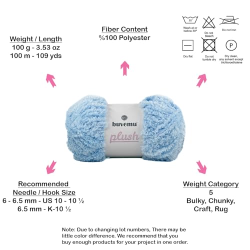 Plush Faux Fur Bulky Yarn, Super Soft Fluffy Fuzzy for Knitting Crocheting Crafting, 100 Gram (3.53 Ounces) 109 Yards (100 Meters) (Baby Blue) - color: Baby Blue, size: 1 Pack