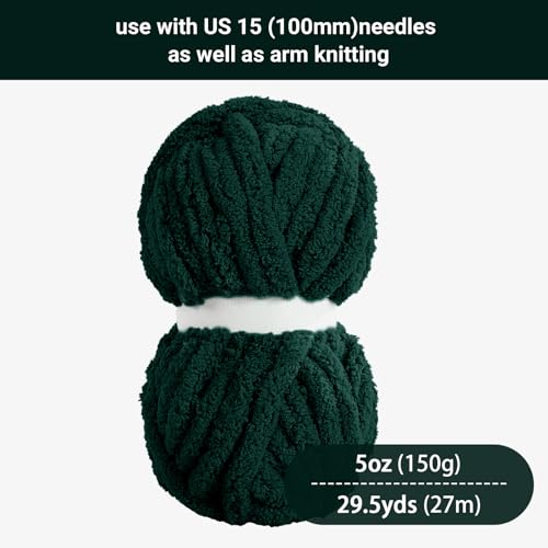 HOMBYS Dark Green Chunky Chenille Yarn for Hand Knitting,Fluffy Soft Jumbo Yarn Crocheting,Super Bulky Big Yarn for Chunky Blanket,Large Thick Arm Knitting Yarn,8 Pack Plush Yarn - color: Dark Green