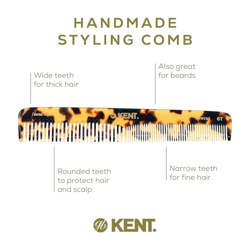 Kent 6T TY Fine Tooth and Wide Tooth Hair Comb, Handmade Styling Comb for Hair Care, Barber Combs, Beard Combs For Men, Styling Grooming for Men, Women and Kids - color: Yellow Tokyo, size: 1 Pack