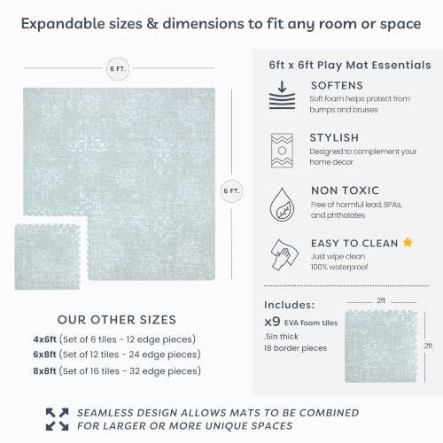 Little Landings Baby Play Mat for Floor - Eden (6x6ft) - Premium EVA Foam Play Mat for Babies & Toddlers (Ages 0-5+) - Non-Toxic Playmat for Tummy Time, Crawling & Playroom - Stylish & Comfortable - color: Eden - Sage Green, size: 6x6 ft