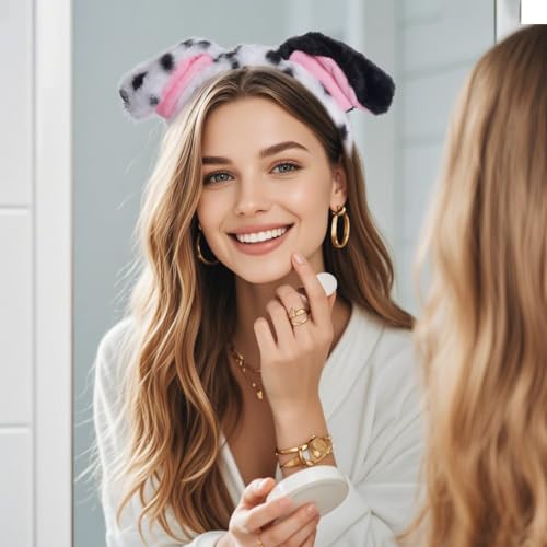 Jmkcoz 4 Pcs Dalmatian Dog Costume Set Puppy Dog Ears Headband and Tail Nose Bow Tie for 100 Days of School Halloween Cosplay - color: White & Black
