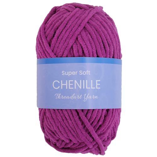 ThreadArt Chenille Yarn for Crochet, #5, Magenta 20 | Super soft plush chenille yarn for crochet, knitting, amigurumi, blankets and toys. Fluffy #5 weight, 50g/60yd skeins. - color: MAGENTA, size: SINGLE