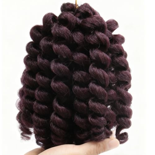 99J Short Jamaican Bounce Crochet Hair 3 Packs 2X Ringlet Wand Curl Crochet Hair 8 Inch Curly Crochet Hair Extensions Burgundy Curly Crochet Braiding Hair 100 Roots - color: 99J, size: 8 Inch (Pack of 3)