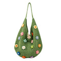 Boho Crochet Beach Bag with Cute Flower, Preppy Knit Tote Bag for Women Girls Summer Vacation Travel - color: Style B-green