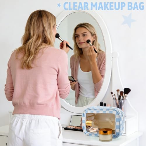 YOPCDJ 3PCS Clear Toiletry Bag, TSA Approved Travel Makeup Pouch with Zipper for Cosmetics and Toiletries, Diaper Bag Organizer Pouch Set, Women's Purse Organizer and Clear Car Bag - color: Bule, size: 3pcs