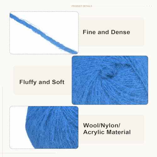 PATIKIL Wool Acrylic Blend Long Pile Yarn 2 Skeins Mohair Yarn Lace Weight for Crocheting Knitting Gloves Hats Socks Scarves, Sea Blue - color: Sea Blue