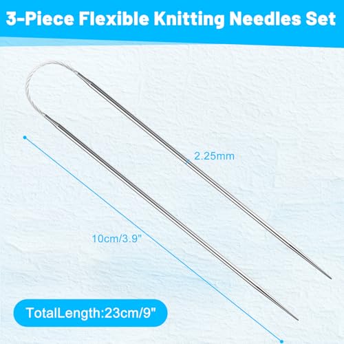 2.25MM Double-Pointed Flexible Knitting Needles 3-Piece Set, 9 Inch/23cm Circular Knitting Needles Stainless Steel Needles for Small Projects DIY Knitting - size: Size US 1 (2.25mm)