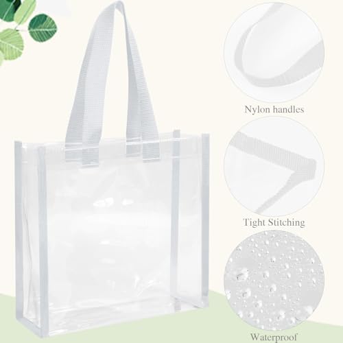 Paterr 30 Pcs Clear Tote Bag Stadium Approved Bulk 10 x 10 x 4 inch Plastic Tote Gifts Bags with Handle for Women Sports Gym(White) - color: White