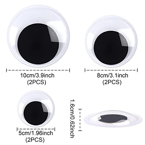 6 Pieces Googly Google Eyes Self Adhesive Googlie Craft Wiggle Eyes (2 Inches 3 Inches 4 Inches) | Sticky Self Adhesive Backing, Holiday DIY Craft Decor, Making Big Giant Wiggle Toys, Six Multi Size Two Three Four Inches - size: 2 Inches, 3 Inches, 4 Inch