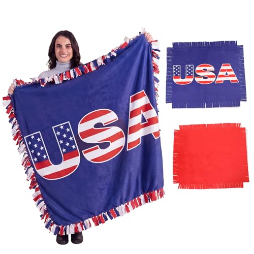 Chumia 2 Pcs/1 Set Patriotic Throw Blanket American Flag Blankets 57 x 57'' - style: Independence Day American Flag