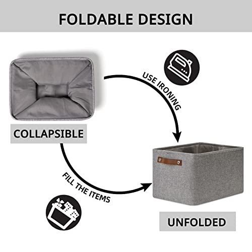 DULLEMELO Storage Baskets for Shelves, Fabric Collapsible Rectangular Storage Bins for Shelves, Closets, Nursery, Home, Office, Empty Gift Baskets (4-Pack, Grey) - color: Grey, size: L-15"x11"x9.5"