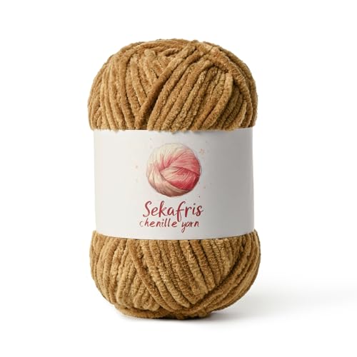 Chenille Yarn for Crocheting, Size 5 Bulky,Brown | 100g/131yds Soft Chunky Velvet Yarn for Crochet and Knitting,Fluffy Baby Yarn for Amigurumi,Blankets and DIY Crafts. - color: Brown