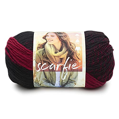 Lion Brand Yarn (1 Skein) Scarfie Bulky Yarn, Cranberry/Black | Bulky Acrylic Wool Blend Knit & Crochet Fiber for Self-Striping Scarves, Colorful Cardigans, Chunky Blankets, Hats - color: Cranberry/Black, size: 1 Pack