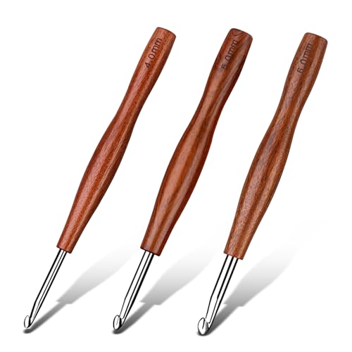 Nitlak 4/5/6mm Crochet Hook Set, Aluminum Ergonomic Crochet Needles | 3 Size Ergonomic Crochet Hooks with Wooden Handle, Crochet Kit for Beginners Knitting Sweaters, Blankets - size: 3 Size-4.0mm/5.0mm/6.0mm