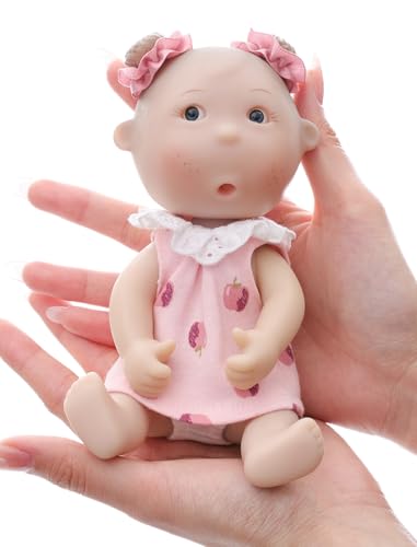 Mini Baby Doll, 7 Inch Mini Baby Doll with 5 Movable Joints, Thumb-Sucking Pose, Full Body Vinyl Doll for Play, Display, and Collection, Gifts for Boys and Girls, Collectors, Ages 3+ (Pink) - color: Pink