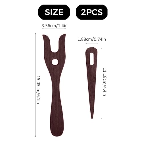 2 Pack Crochet Fork Tool Set, Knitting Fork Nalbinding Needle Kit, Brown | Wooden Weaving Tools for Bracelet Necklace Braided DIY Tools - color: Brown