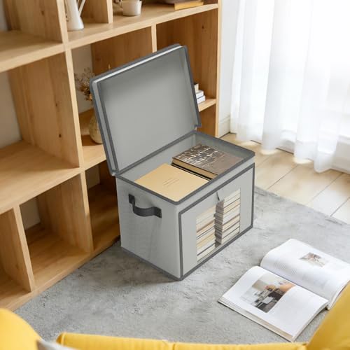 Univivi Front Opening Storage Bins with Lids for Home, Gray, 4 Pack | Foldable Fabric Storage Boxes, Large Closet Organizers and Storage with Clear Window & Handles for Clothing Storage - color: Light Grey, size: 16.5''-4 Pack