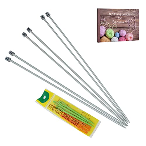 KnitPal 16-Inch (40cm) Aluminum Knitting Needles Set for Blankets - 3 Pairs | US Sizes: 8/5mm, 9/5.5mm, 10/6mm-Straight Knitting Needles Set Single Pointed - Metal Knitting Needles with eBook - size: US 8, 9, 10 (5mm, 5.5mm, 6mm), 16 inches