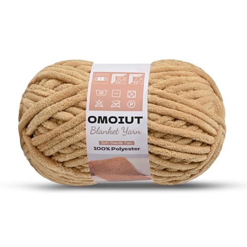 OMoiout Chunky Chenille Yarn for Crocheting, Soft Baby Blanket Yarn, #7 Super Bulky, Chunky Knit Blanket Crochet Yarn, 7 oz/109.4 yds Fluffy Velvet Amigurumi Yarn(Khaki) - color: [Khaki]