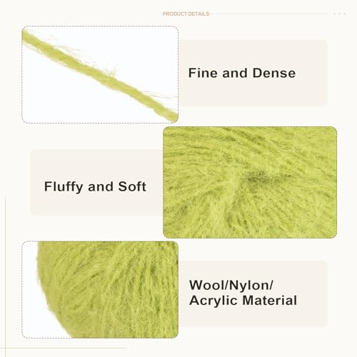 PATIKIL Wool Acrylic Blend Long Pile Yarn 2 Skeins Mohair Yarn Lace Weight for Crocheting Knitting Gloves Hats Socks Scarves, Green - color: Green