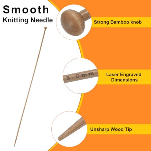HARFINGTON 3mm Bamboo Knitting Needle Straight Single Pointed 13.8 Inch Long Wooden Sweater Knitting Needles US Size 2.5 for Yarn Beginners Hand Sock DIY - size: 3mm US Size 2.5