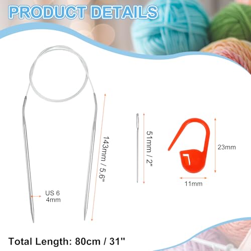 HARFINGTON Knitting Needles Size US 6(4mm) Circular Needle 31 Inch(80cm) Round Metal Stainless Steel Needle with Needles for Handmade Projects DIY Knitting - size: Size-US-6-(4mm) x 80cm