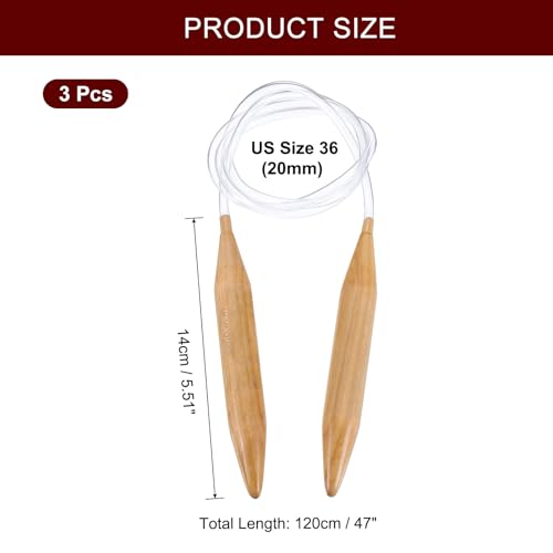 HARFINGTON 3Pcs US Size 35 (20 mm) Circular Knitting Needles, 47 Inch / 120 cm Round Wooden Needle for Handmade Projects DIY Knitting Blankets Socks Hats Sweaters - size: US Size 35 x 47 Inch