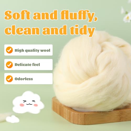 3.53oz Needle Felting Wool Roving Wool for Felting Wool Felting Supplies | Apricot White Pure Wool Chunky Yarn Spinning Wool Roving for Needle Felting Wet Felting Diy Hand Spinning - color: apricot white