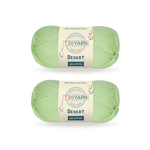 Troyarn Desert Giza Cotton (2- Skeins Pack) 100% Mercerized Giza Cotton Yarn Super Fino Worsted Weight #1 Soft Knitting and Crochet Yarn (2 x 1.76 oz) / (2 x 137 Yds) (11058 - Pistachio) - color: 11058, size: 2 Skein