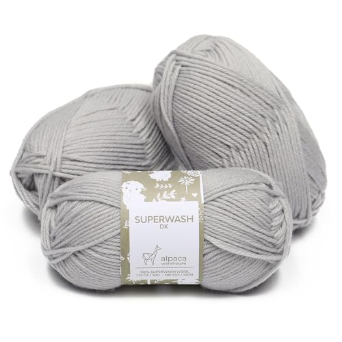 100% Superwash Wool Yarn 3 Skeins 150g DK Weight Knitting Crochet Dove Gray | Sourced from Peru for breathable warmth and 327yd total length per 150g pack ideal for soft baby garments hats and sweater - color: Dove Gray