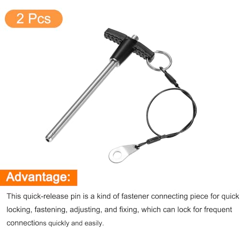 uxcell 2Pcs T Handle Lock Pins, 6mm x 80mm Usage Length Stainless Steel Push-Button Quick Release Pin - size: 6mm x 80mm