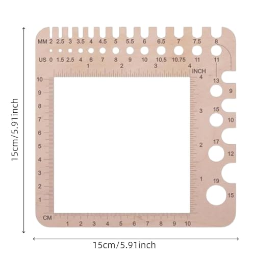 Crochet Gauge Ruler Stitch Counter Spinning Wheel Yarn Measuring Handmade Accessories Wooden Knitting Multi-Function Tool Square Knitting Accessories