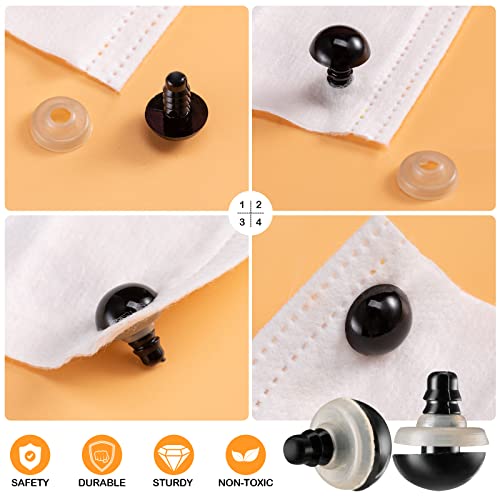 270PCS Safety Eyes and Noses, Black Plastic Eyes and Teddy Bear Nose with Washers for Doll Making for Crafts - color: Black