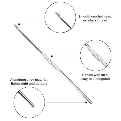 Skweawert 6Pcs 1.75mm Stainless Steel Crochet Hook | Bulk Hand Needles, for Beginners, Women, College Students, Crocheters - size: 1.75mm