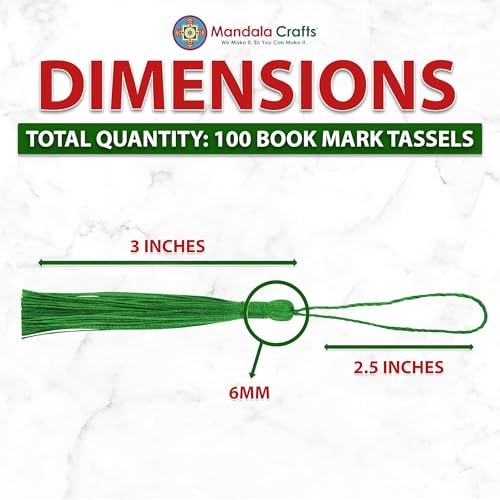 Mandala Crafts 100 Forest Green Bookmark Tassels with Loops for Crafts | Machine Washable, Polyester Mini Craft Tassels for Jewelry Making, Graduation Decorations, Keychains, Gift Tags & Ornaments - color: Forest Green, size: 5.5 Inches