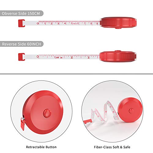 DiCUNO 3-Pack Soft Retractable Measuring Tape, 60-Inch 1.5 Meter, Red | Measuring Tape for Pocket, Body Tailor Sewing Craft Cloth, Medical Nursing, Tape Measure - color: Red*3pcs