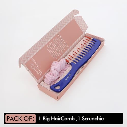 Extra Large Wide Tooth Shower Detangler Curve Comb for Thick, Curly, Wavy & Natural Hair - Pain-Free Knot Removal, Anti-Static, Frizz-Free, Ergonomic Handle & Easy Hanging - Blue with Scrunchie - color: Reflex Blue