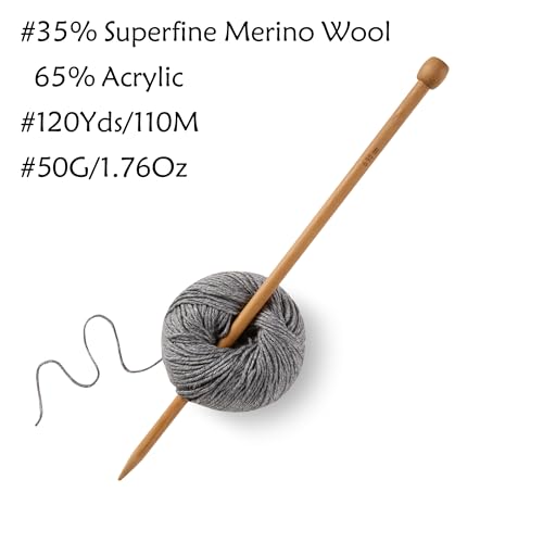 Merino Wool Yarn for Knitting & Crocheting - 35% Wool, 65% Acrylic - color: Dark Gray, size: 2 Ball