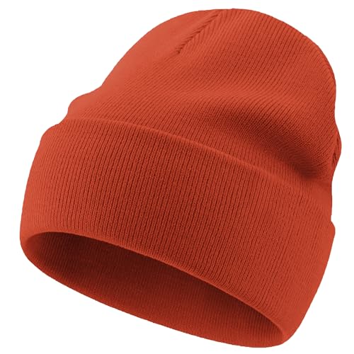100% Cotton Beanie Lengthen Cuffed Beanies Knit Winter Hats Unisex | Double-Layer Warmth,Ultra-Soft 100% Cotton Knit,Long Non-itchy,Snug No-Slip Stretch Fit,Warm Winter Skull Cap - color: 1-orange