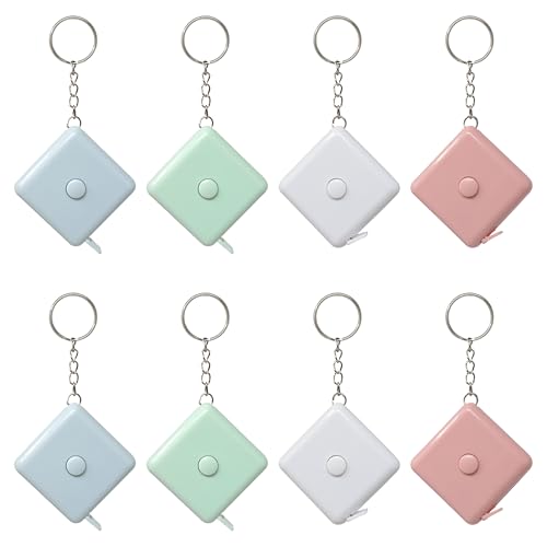 Honbay 8PCS Mini Square Retractable Tape Measure Keychain Portable Measuring Tape for Home Office Craft (2 Blue, 2 Pink, 2 Green, 2 White)