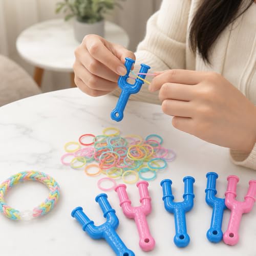 Njiwkiw 10Pcs Rubber Band Bracelet, Hook Tool with Y-Shaped Mini Weaving Bands, Professional Plastic Slingshot Hook for DIY Jewelry Making, Crafting Rubber Band Bracelets and Necklaces